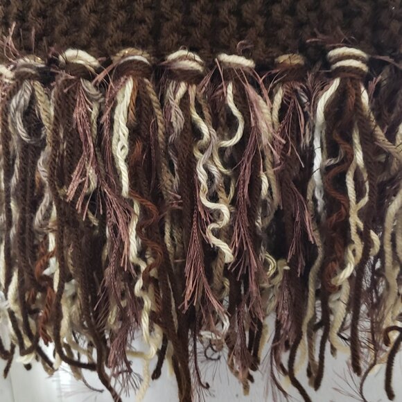 NEW Hand Knitted Brown Infinity Boho Cowl Scarf Fringe Artsy Indie Cottage - Picture 6 of 6